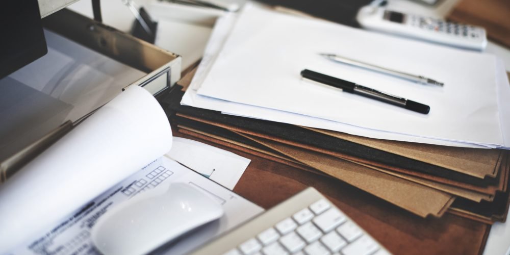 Closeup of working table workplace office